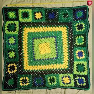 Handmade Green, Yellow, Blue 42" By 42" Crochet Blanket